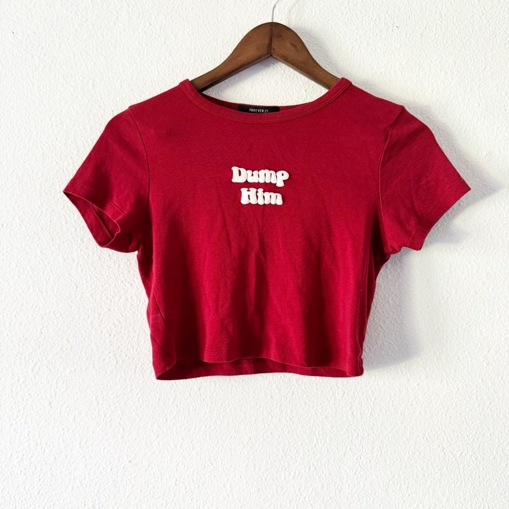 Forever 21 Dump Him Baby Tee Red Graphic Cropped Y2K Top Large Sassy - Picture 2 of 12